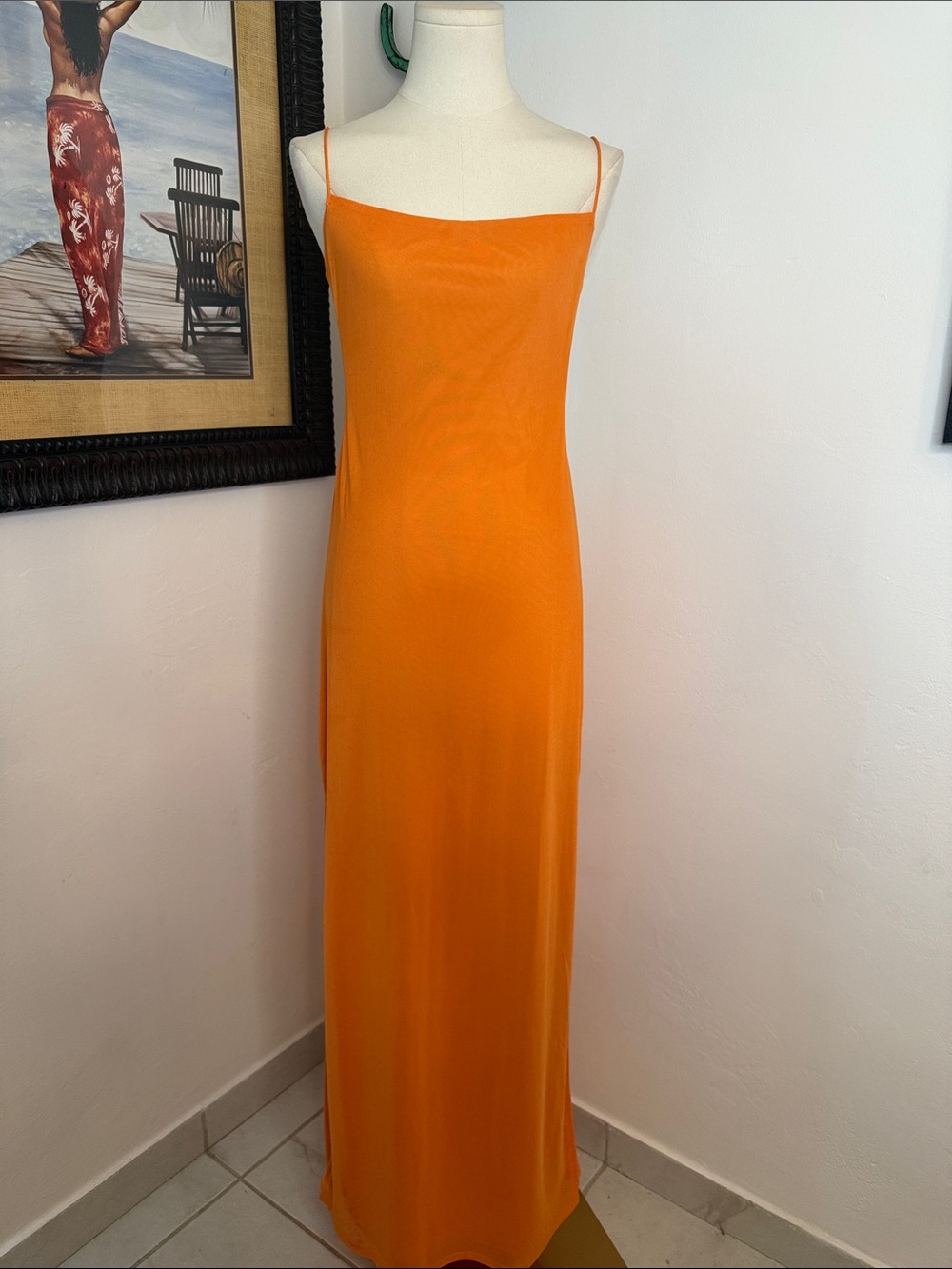 HYFVE Orange Slip Maxi Dress with Thin Straps